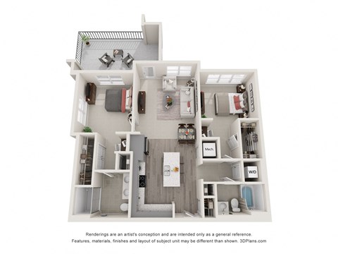 Floor plan for 2 beds, 2 baths, 1168 sqft
